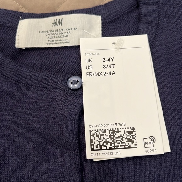 H&M Navy Fine-knit Cotton Cardigan/ NWT/4T - Picture 6 of 9